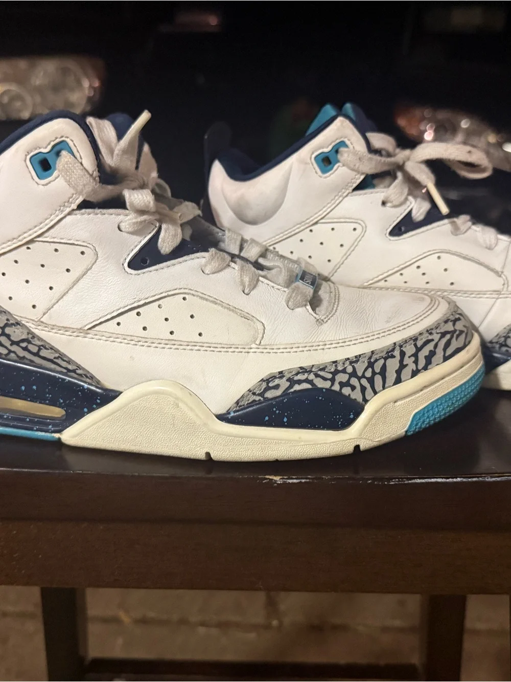 Jordan Kids White Sneakers with Navy and Teal Accents